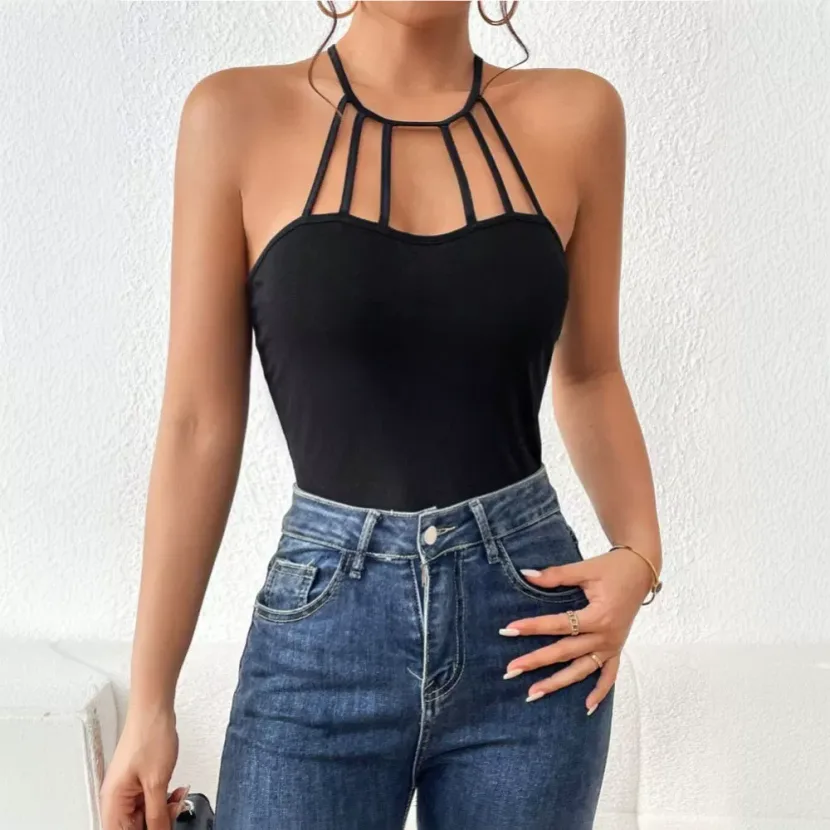 Backless Crop Top Sexy Slim Fit Halter Neck Lightweight Fabric Spring Summer Streetwear Wholesal