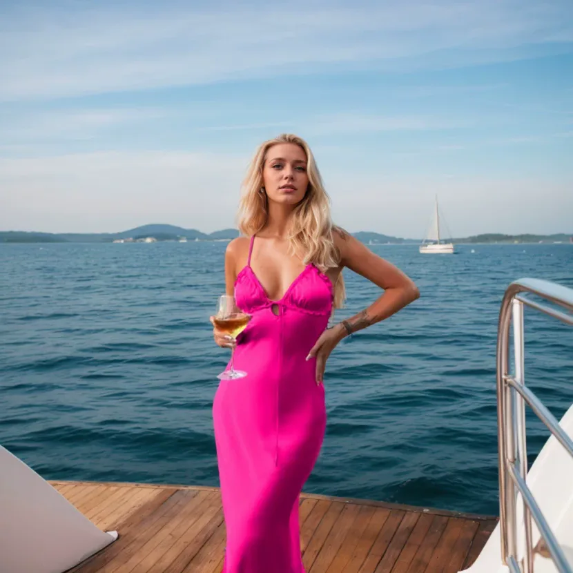 Halter Neck Midi Dress Sexy Design Fuchsia Color Spring Summer Style Perfect for Beach Vacations