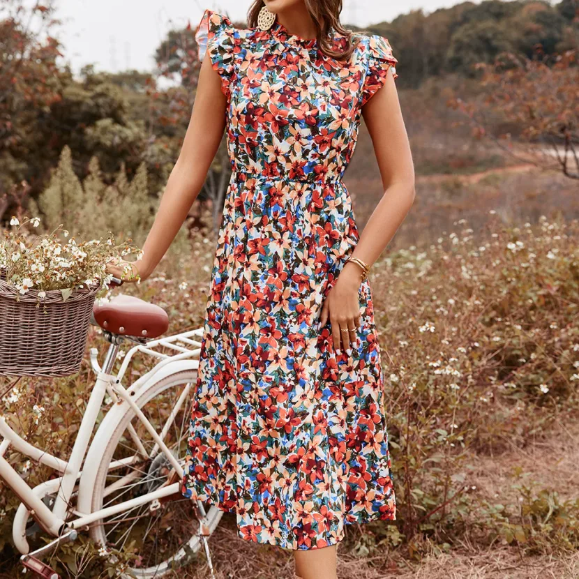 High Waisted Floral Dress Casual Elegant Summer Style Perfect for Vacation Wholesale Available