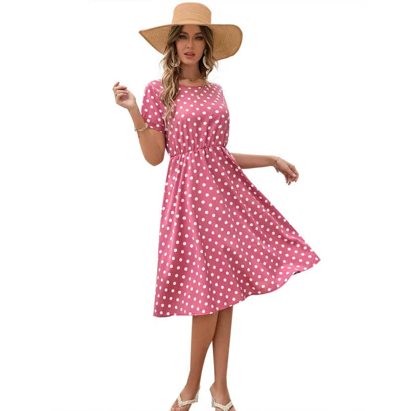 Chiffon Polka Dot Dress Comfortable Casual Vacation Style Perfect for Summer Outings Available f