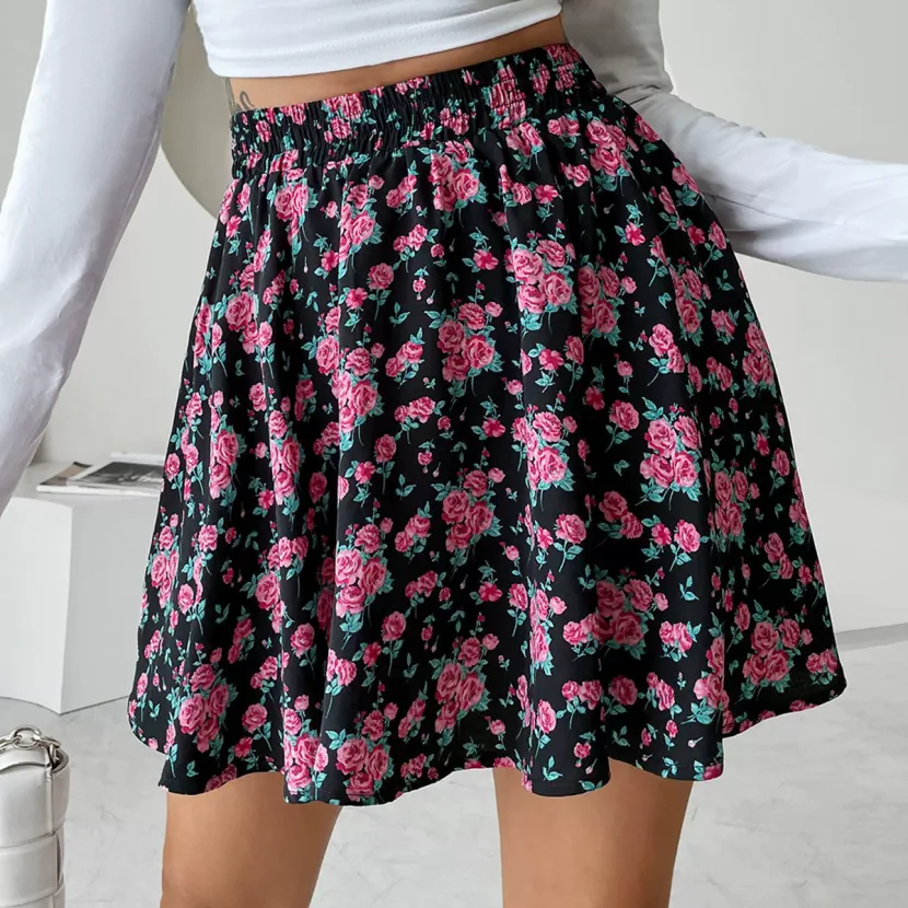 High Waisted Floral Pleated A Line Skirt Short Length Trendy Design Perfect for Summer Wholesale