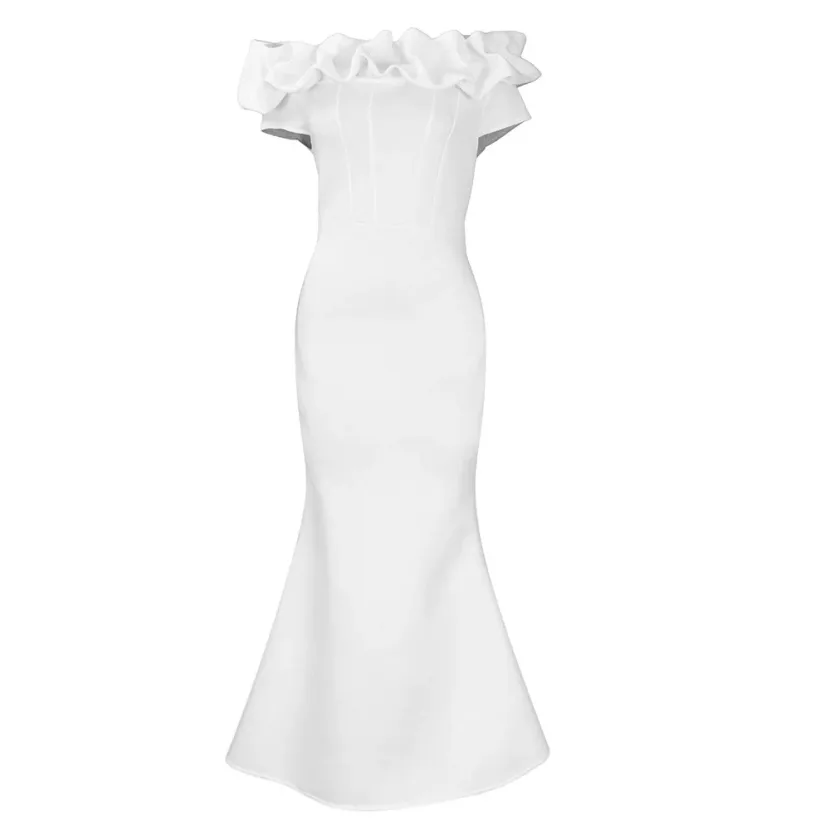 Elegant Mermaid Dress Solid Color Ruffle Trim Slim Fit Evening Gown for Special Occasions Wholes