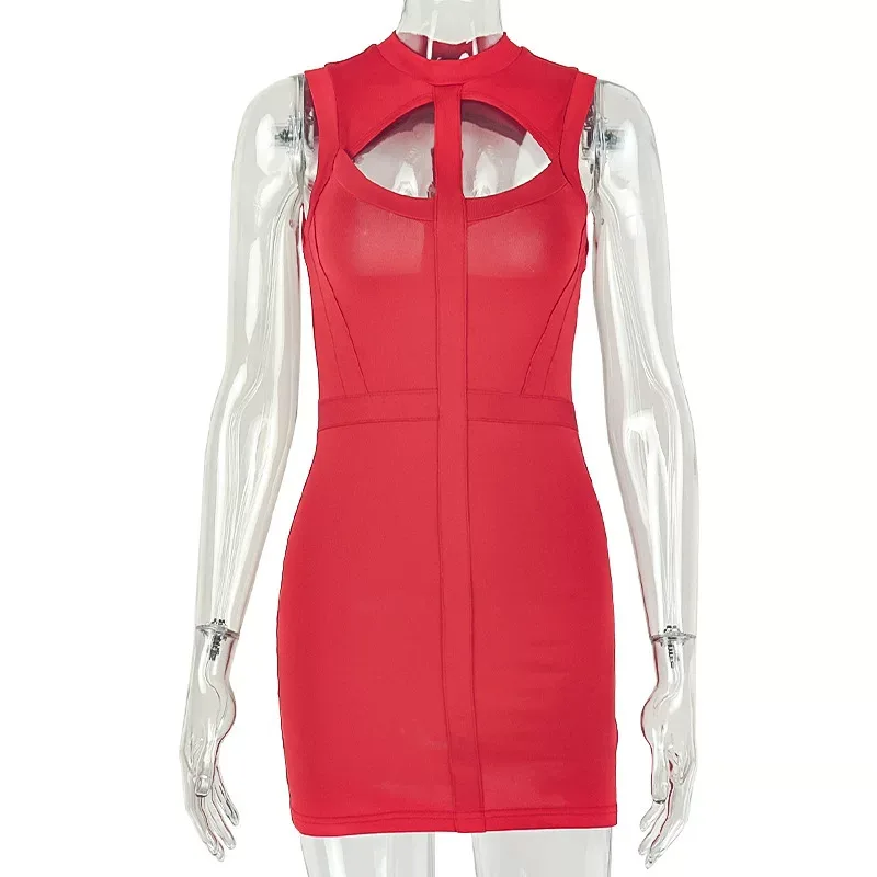 Slim Fit Hollow Out Bodycon Dress for Women High Neck Short Length Elegant Style Perfect for Cas