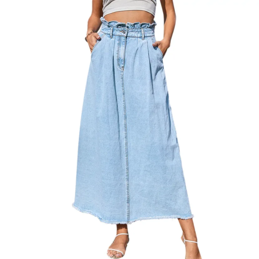 High Waisted A Line Denim Skirt Flattering Fit Stylish Design Versatile for Casual or Dressy Occ