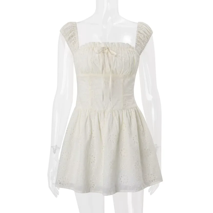 Womens Summer Dress Sweetheart Neckline Sleeveless Waist Defined Apricot Color low MOQ