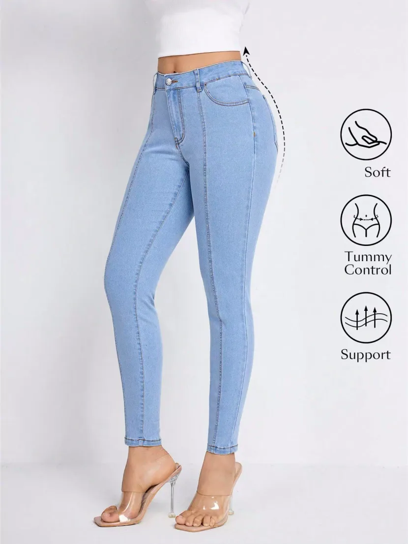 High Waisted Slim Fit Blue Denim Jeans Womens Casual Style Perfect for Everyday Wear Wholesale A