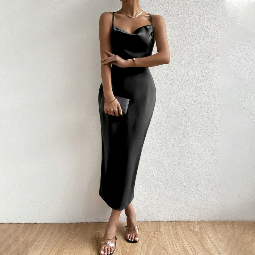 Satin Backless Maxi Dress Sexy Elegant Sleeveless Party Wear Available in Multiple Colors Wholes