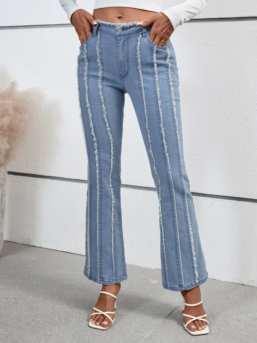 Womens Casual Flared Hem Denim Pants Versatile Comfortable Trendy Everyday Wear Wholesale Availa
