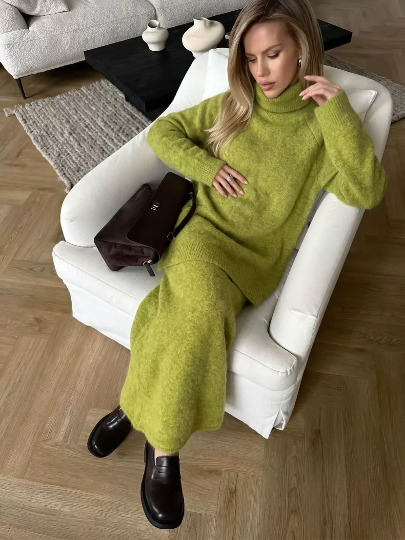Womens Loose Knit Sweater and Wide Leg Pants Set Wool Blend Fabric Casual Autumn Winter Outfit Womens Loose Knit Sweater and Wide Leg Pants Set Wool Blend Fabric Casual Autumn Winter Outfit