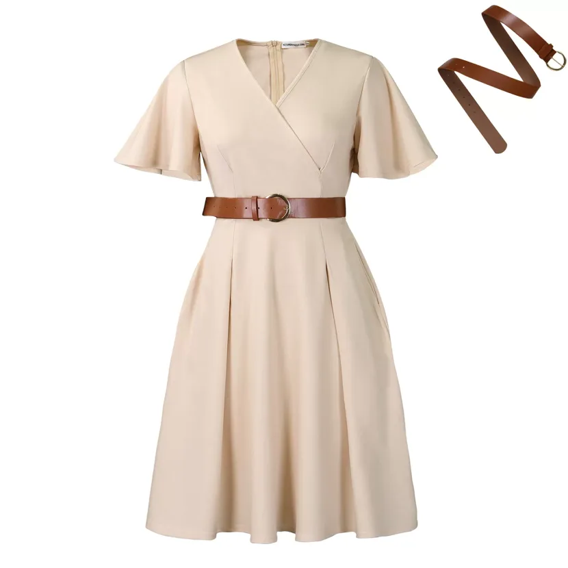Summer Womens A Line Dress V Neck Bell Sleeves Casual Style Perfect for Everyday Wear Wholesale