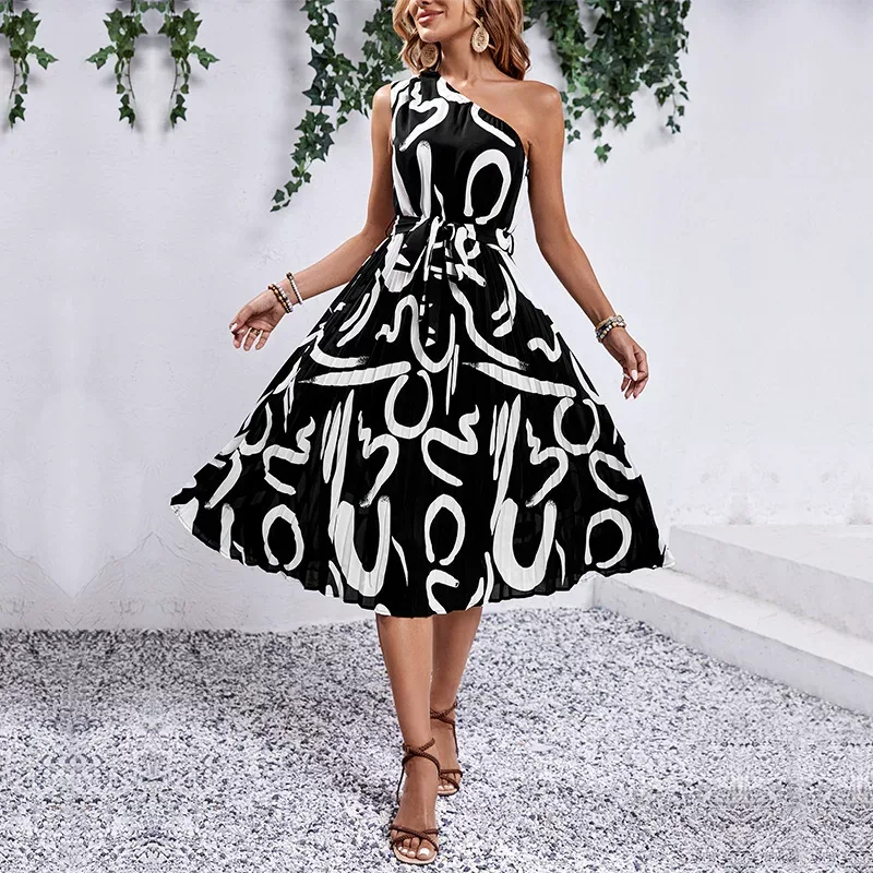 One Shoulder Dress Letter Print Casual Style Summer Fashion Wholesale Available fast shipping