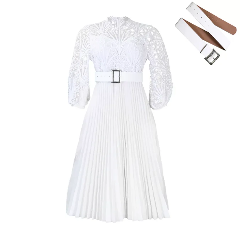 Plus Size Lace Hollow Out Pleated Dress Fashionable Elegant Sexy Perfect for Parties and Special
