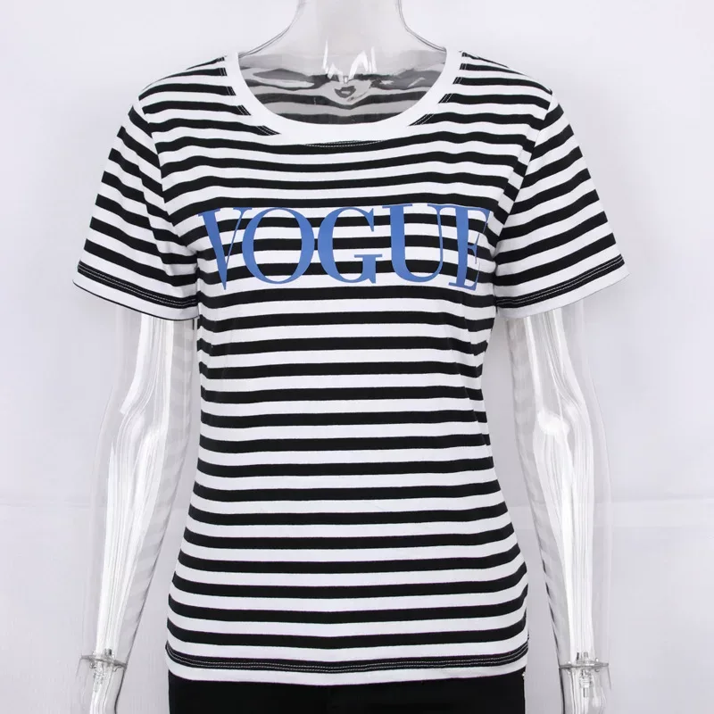 Womens Cotton Short Sleeve T Shirt Floral Stripe Print Soft Loose Fit Spring Summer Fashion Top