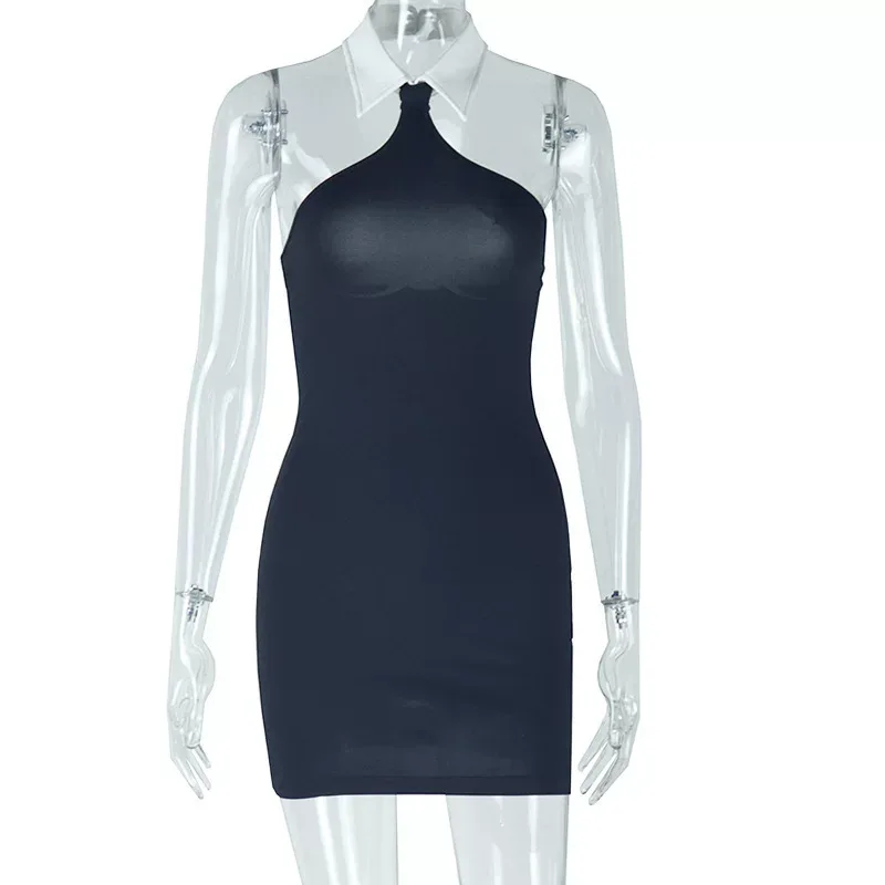 Backless Bodycon Dress Sleeveless Halter Neck Solid Color Slim Fit Evening Wear Cocktail Party W
