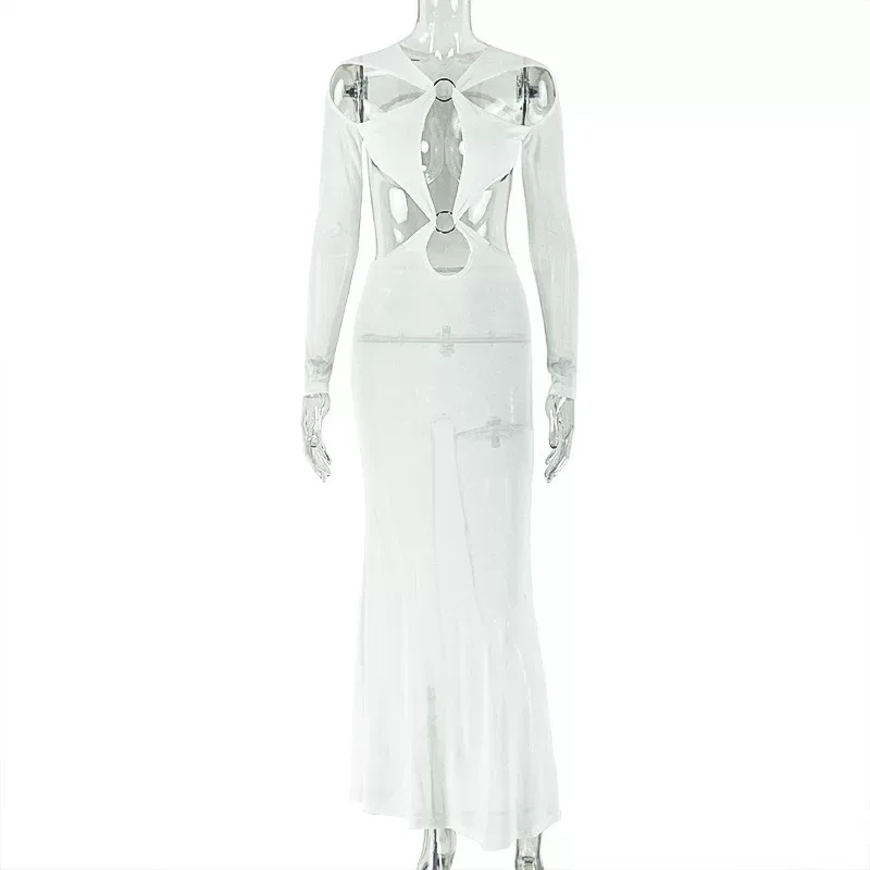 Fashionable Womens Bodycon Dress Solid Color V Neck Long Sleeve Backless Perfect for Parties and