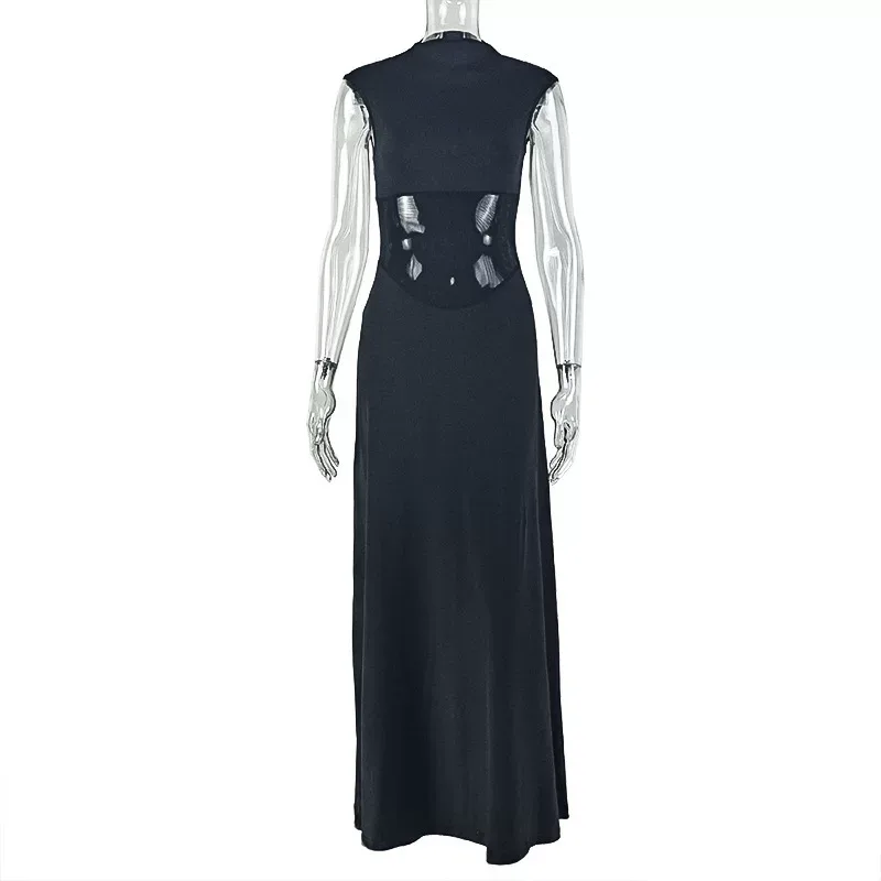 Fashionable A Line Dress Solid Color High Neck Waist Cinching Long Sleeve Casual Streetwear for