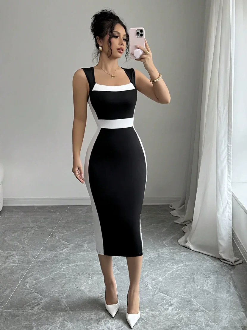 Color Block Sexy Bodycon Dress Sleeveless Party Wear Summer Fashion Wholesale Available factory