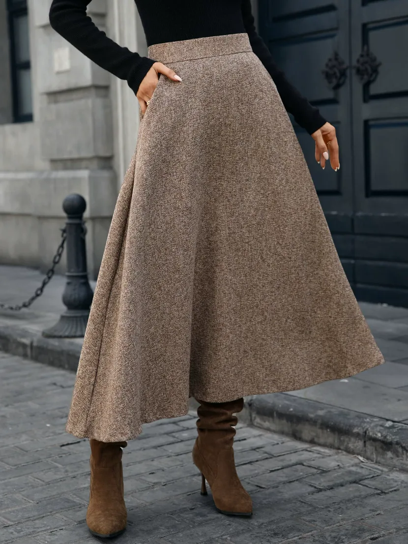 Woolen A Line Midi Skirt High Quality Fabric Elegant Draping Autumn Winter Style Ready to Ship W