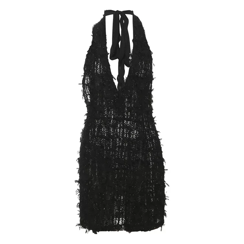 Sexy Backless Halter Bodycon Dress Deep V Neck Slim Fit Adjustable Tie Spring Summer Fashion Who