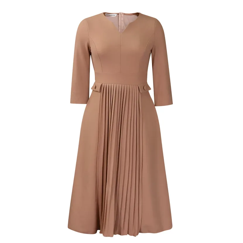 Plus Size Womens Dress Solid Color Fashionable Pleated Three Quarter Sleeve Suitable for Casual Occasions Wholesale