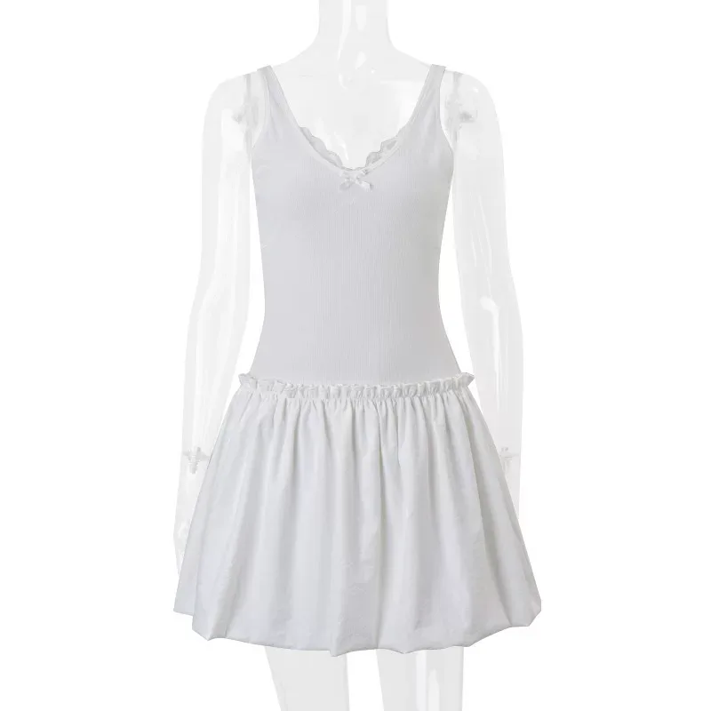 Summer Floral Puff Dress for Women Bow Tie Waist Slim Fit Beach Vacation Style Available in Mult