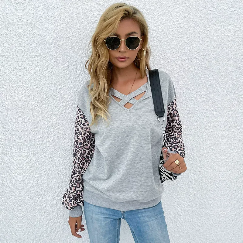 Leopard Print Long Sleeve T Shirt Mid Length Casual Style Comfortable Fabric Perfect for Spring
