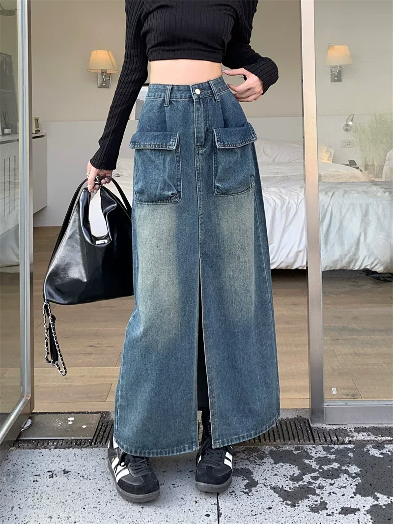 Womens High Waisted Denim Midi Skirt Stylish Elegant Trendy Perfect for Casual Outings Wholesale