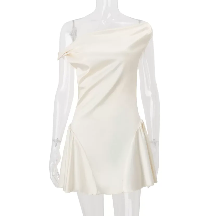 French Style Womens Satin Mini Dress Elegant Figure Hugging Sweet Sensual Perfect for Autumn Occ