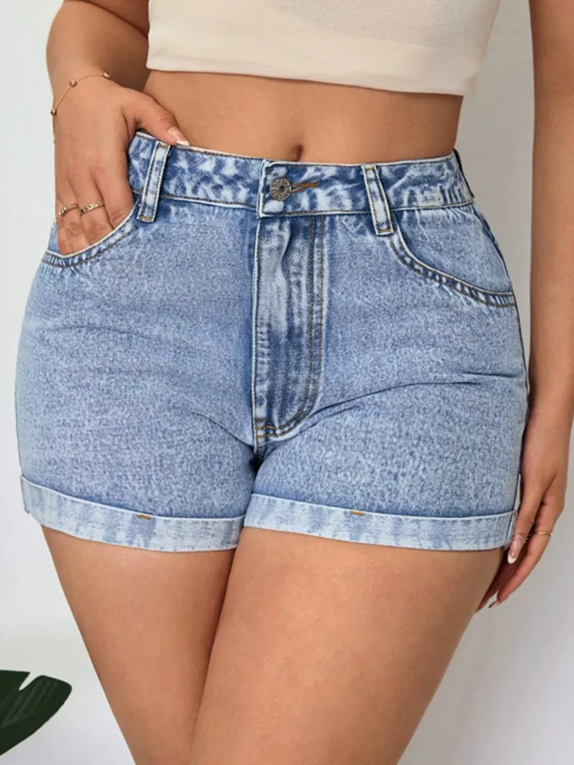 High Waisted Womens Denim Shorts Soft Fabric Trendy Style Comfortable Fit Summer Casual Wear Who