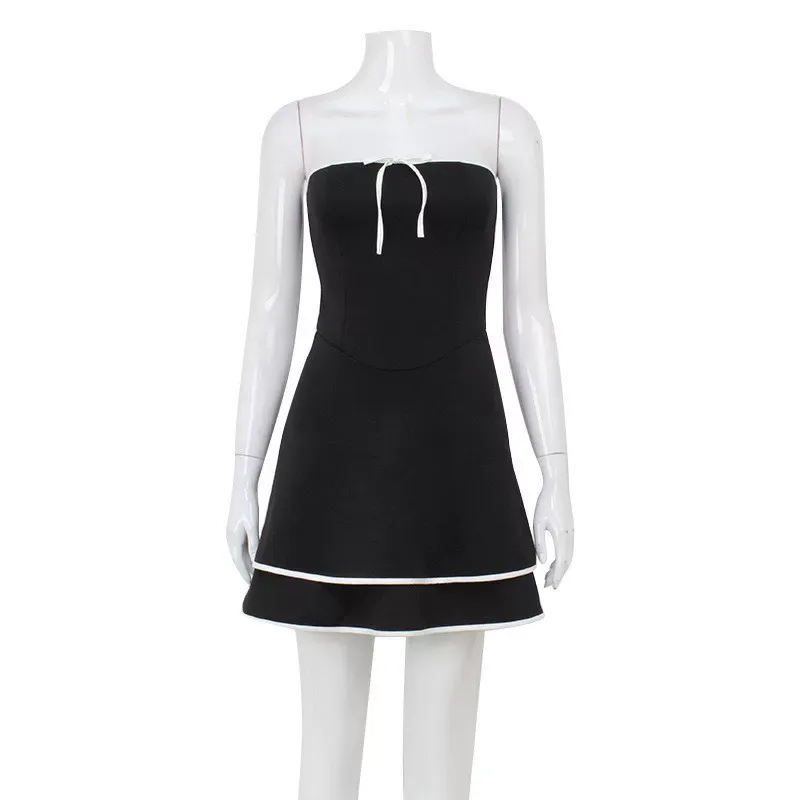 Summer French Sweetheart Off Shoulder A Line Mini Dress High Waist Slim Fit Spaghetti Straps Cas