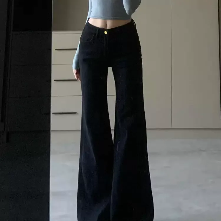 Black High Waist Flared Jeans for Women Stretchy Slim Fit Casual Spring Autumn Wear