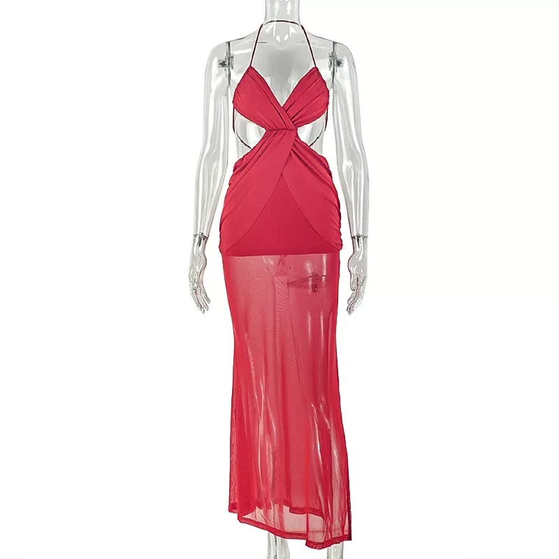 Backless Ruched Bodycon Dress Sleeveless Low Cut Solid Color Elegant Evening Wear for Parties Wh