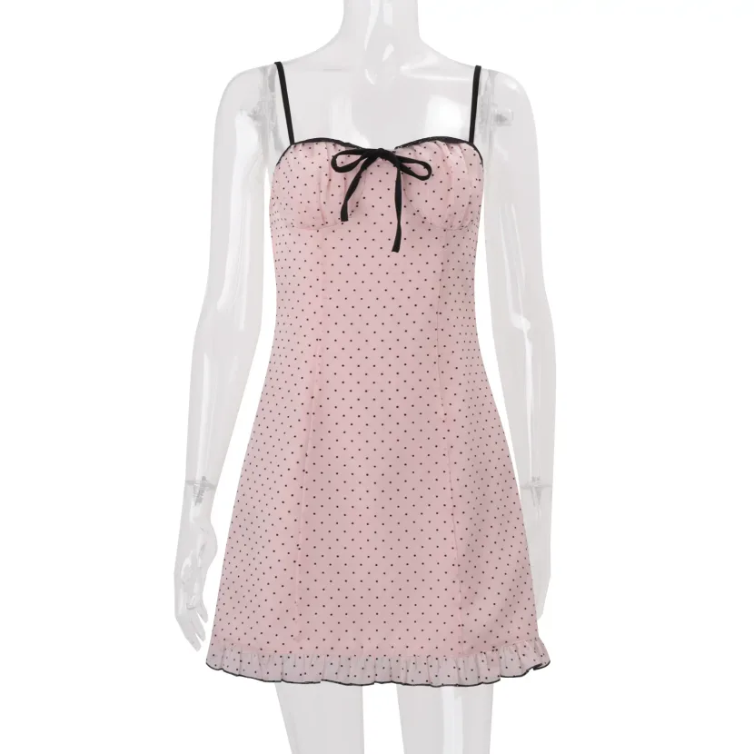 French Style Polka Dot Dress Spring Collection Slim Fit Lace Trim Fashionable Sexy Wholesale Ava