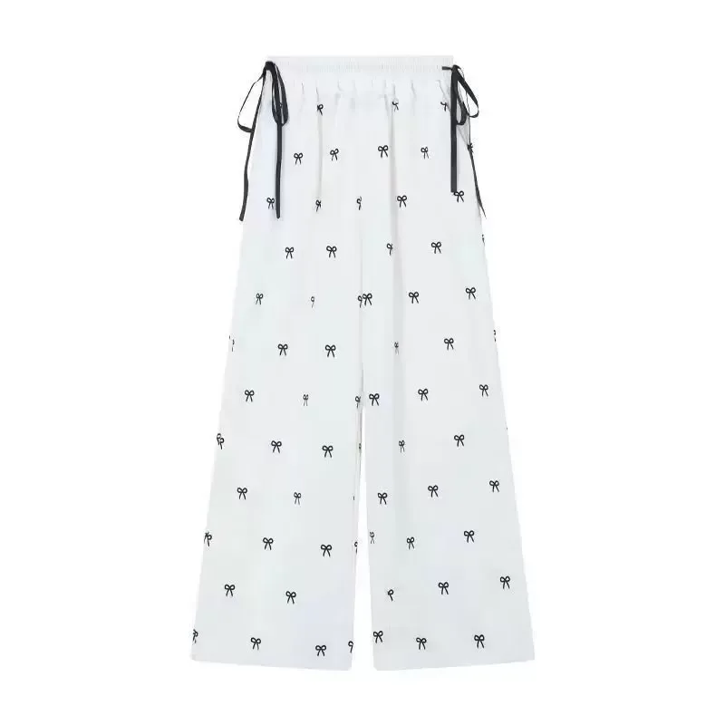 Summer Womens Casual Pants Lace Trim Bow Detail Loose Fit Wide Leg Perfect for Everyday Wear Wholesale Available