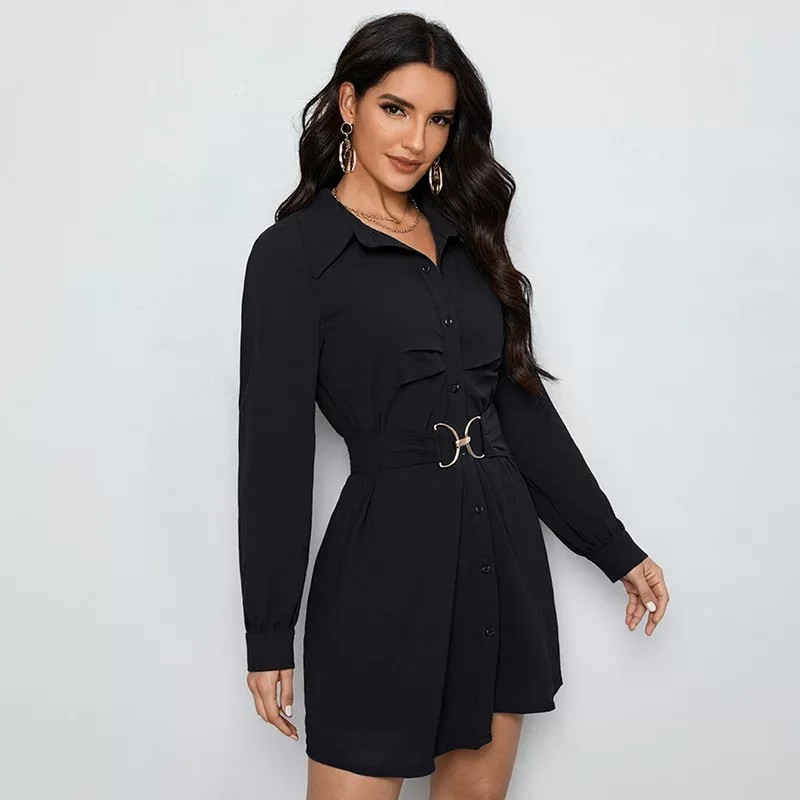 Button Down Long Sleeve Shirt Dress Casual Style Autumn Collection Versatile for Work or Outings