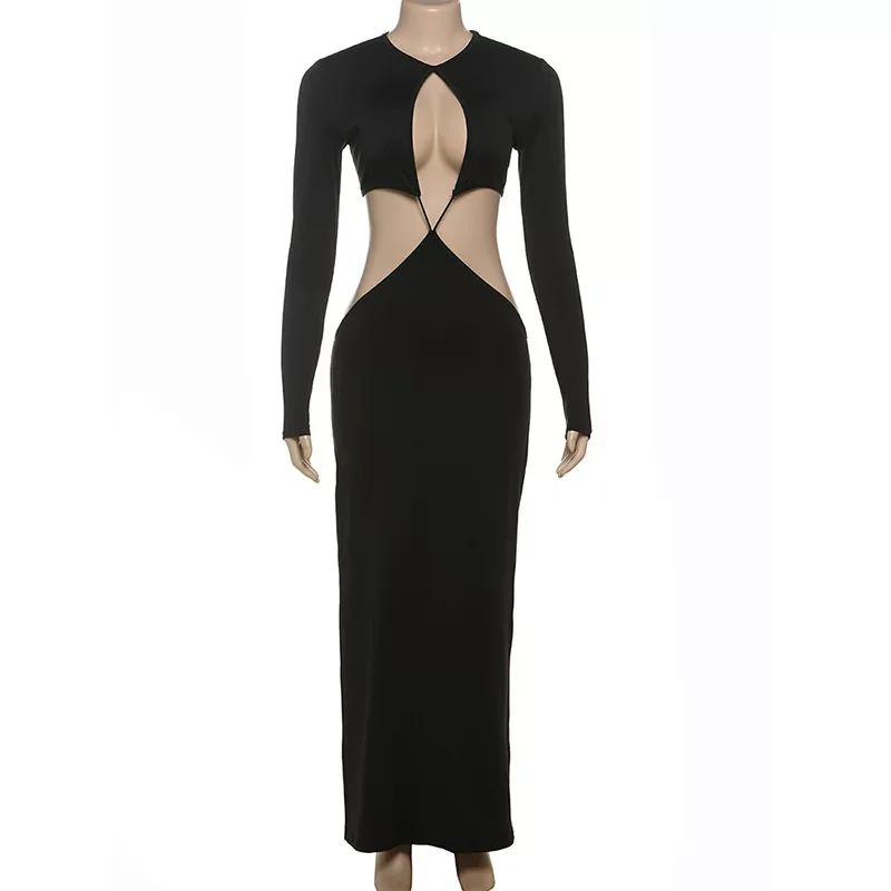 Winter Womens Sexy Hollow Out Bodycon Dress Long Sleeve Waist Cutout Elegant Design Perfect for