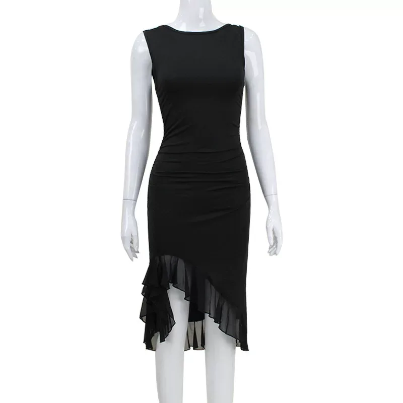 Sleeveless Backless Dress Sexy Fit and Flare Irregular Hem Mesh Paneling Perfect for Parties and