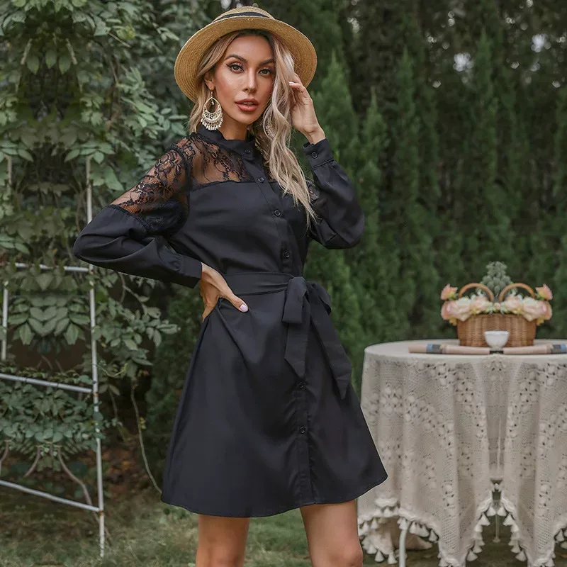 Vintage Black Lace Long Sleeve Dress for Women Elegant Autumn Style Perfect for Parties and Spec