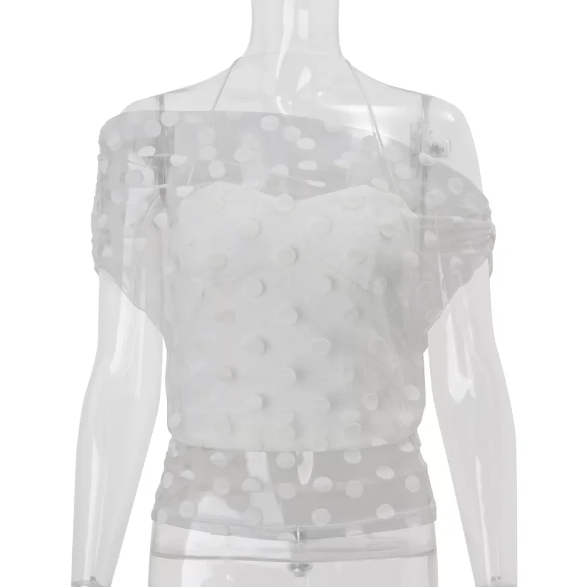 Spring Womens Fashion Sexy Off Shoulder Sheer Mesh Top Halter Neck Tank Set Casual Chic Style Wh