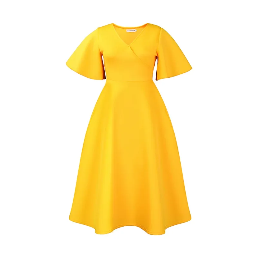 V Neck Flare Sleeve Dress Elegant A Line Silhouette Fashionable Design Perfect for Parties Whole