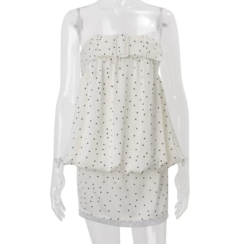 Chic Polka Dot Print Strapless Mini Dress Backless Design Sexy Style Spring Collection Wholesale