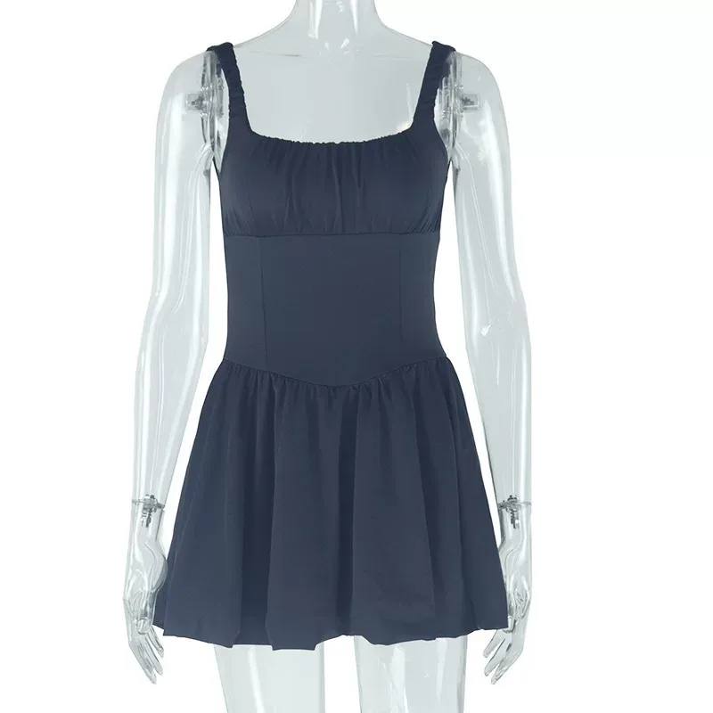 Casual Sleeveless Backless Dress Solid Color Sexy Spaghetti Straps Elegant Style Perfect for Sum