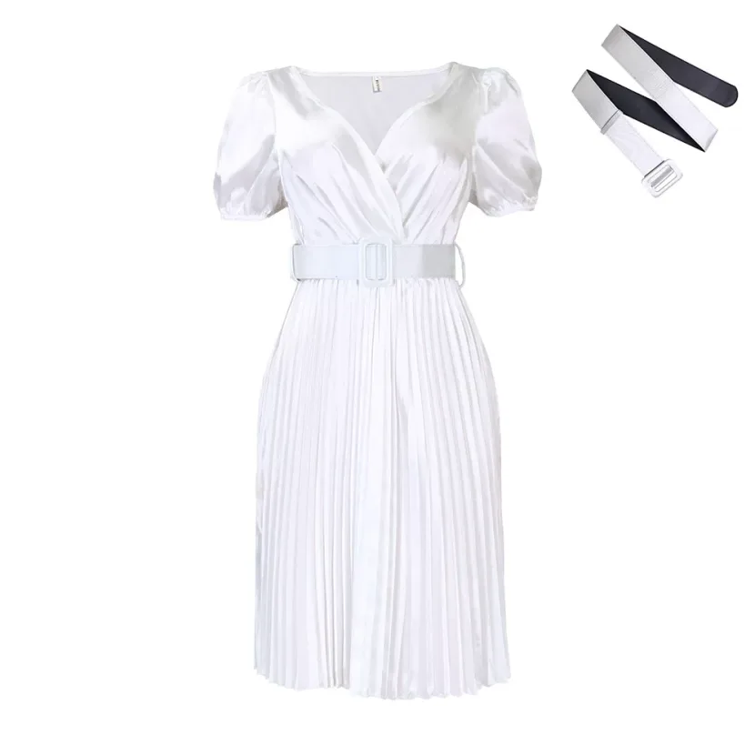 Summer Womens Dress V Neck Pleated Waist Defined Elegant Casual Style for Parties or Events Whol