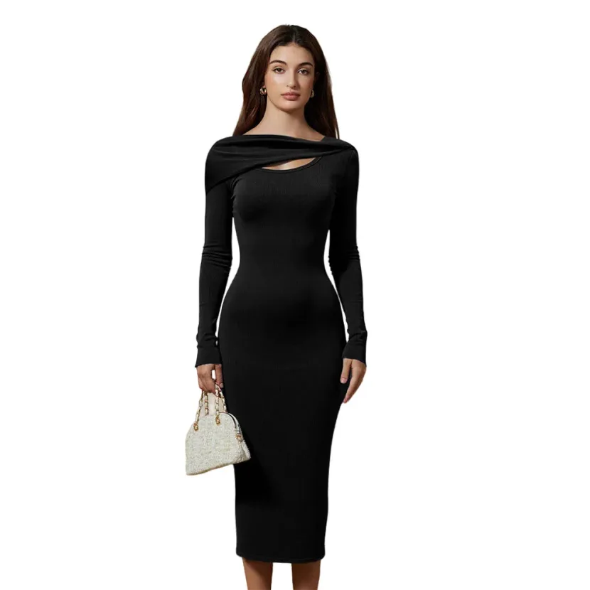 Elegant Slim Fit Solid Color Backless Maxi Dress Chic Design Bodycon Silhouette Perfect for Part