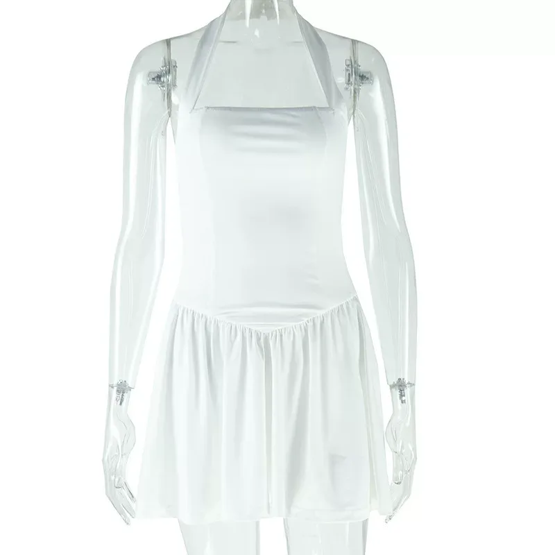 Fashionable Solid Color Backless A Line Dress Comfortable Sleeveless Spaghetti Strap Perfect for