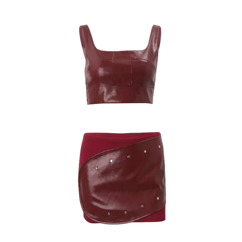 Fashionable Womens Sexy Crop Top and Mini Skirt Set Stylish Sleeveless Design Versatile for Nigh