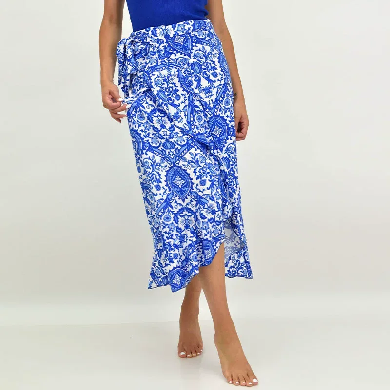 Vintage Paisley Print Asymmetrical Midi Skirt Retro Style Bohemian Vibe Perfect for Summer Whole