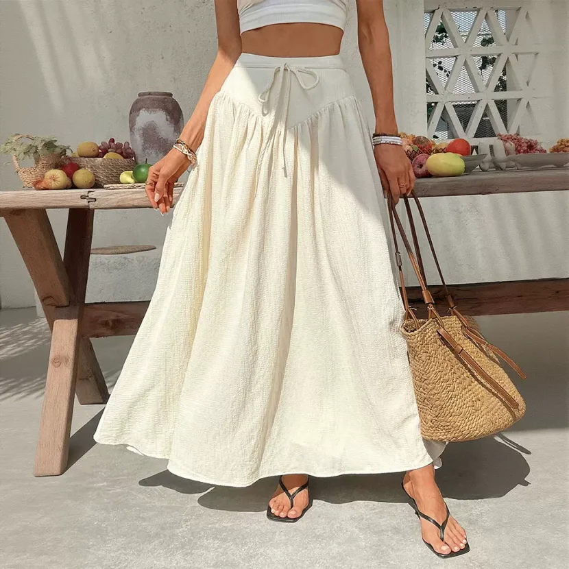 High Waisted Flared Maxi Skirt Lightweight Versatile Flattering Summer Vacation Beachwear Wholes