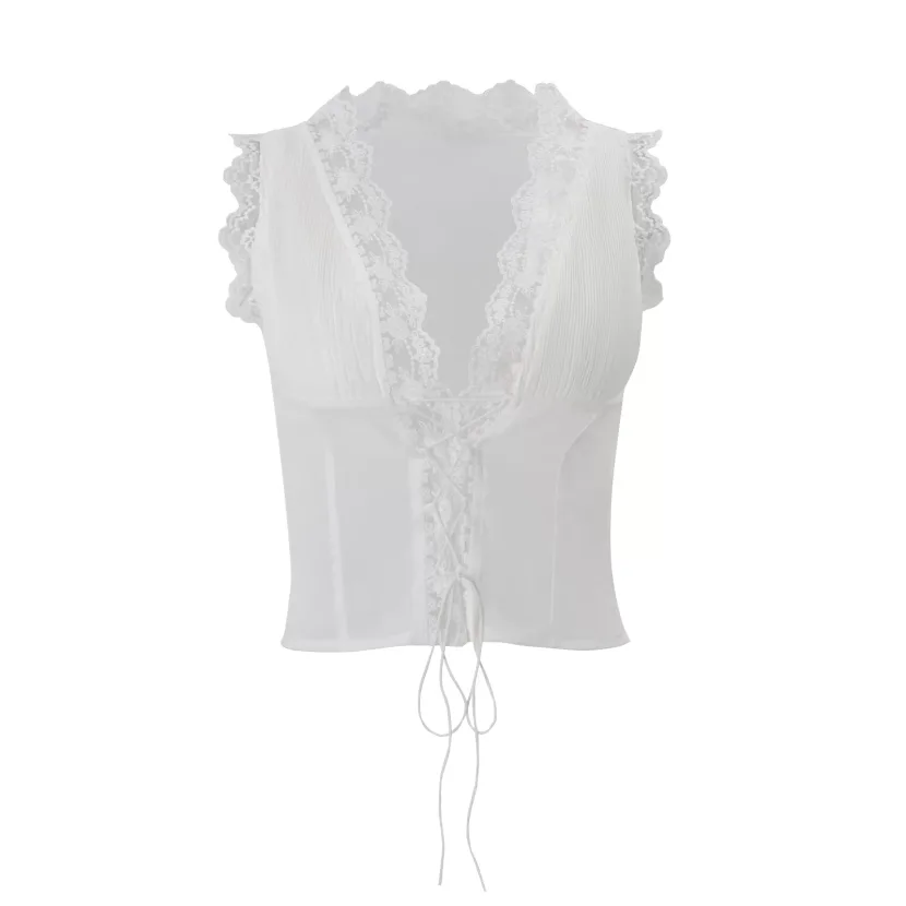 Lace Trim Tie Front Top and Bodycon Mini Skirt Set Sexy Slim Fit Spring Perfect for Parties or N