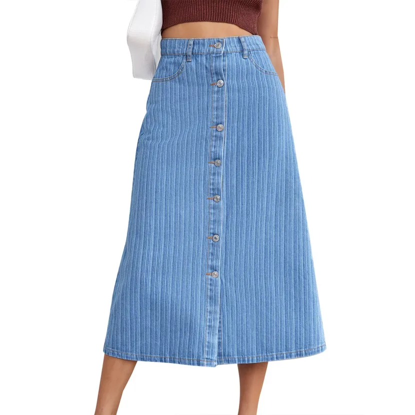 High Waisted Denim Skirt Flared A Line Casual Style Versatile Fit Perfect for Everyday Wear Whol